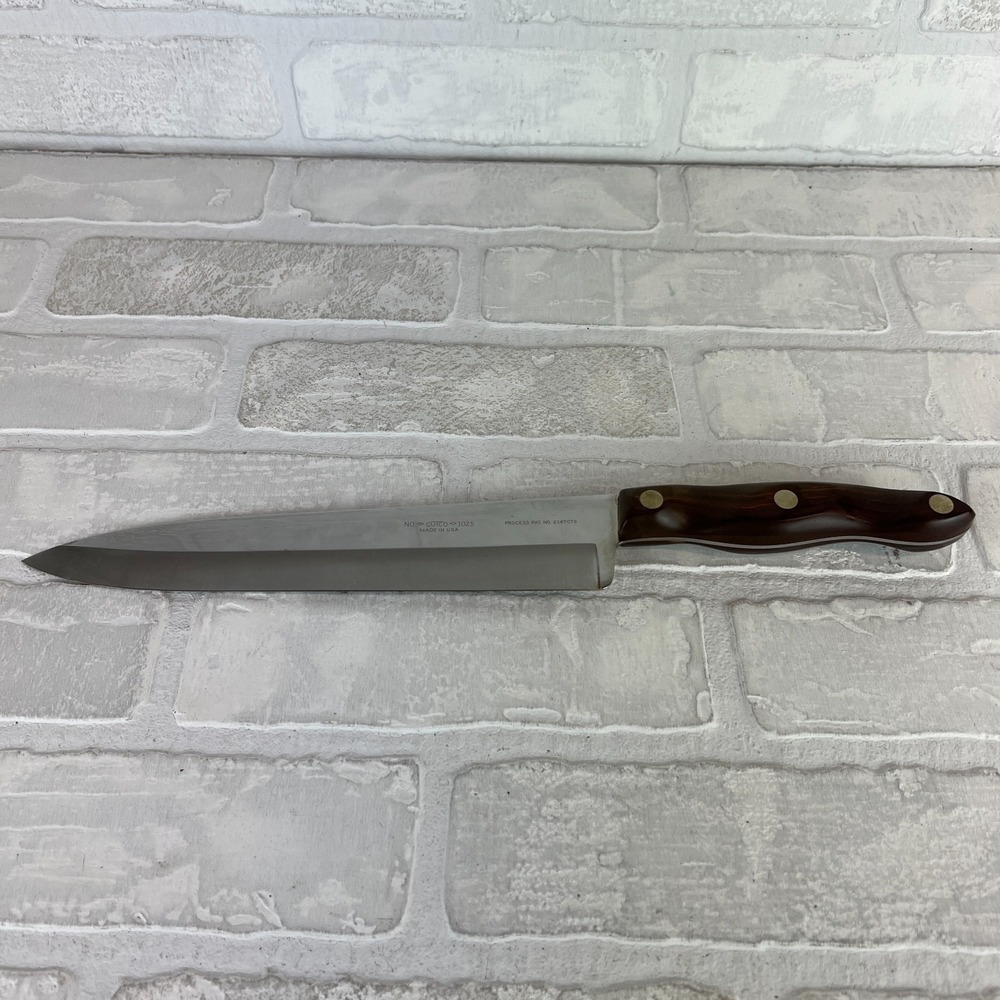 Cutco No. 1025 Classic French 9" Chefs Knife Brown Orange Swirl Handle USA VTG